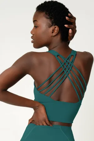 4 for $54 - Emerald Green Kelly Crisscross Back Long Line Padded Sports Bra - Women