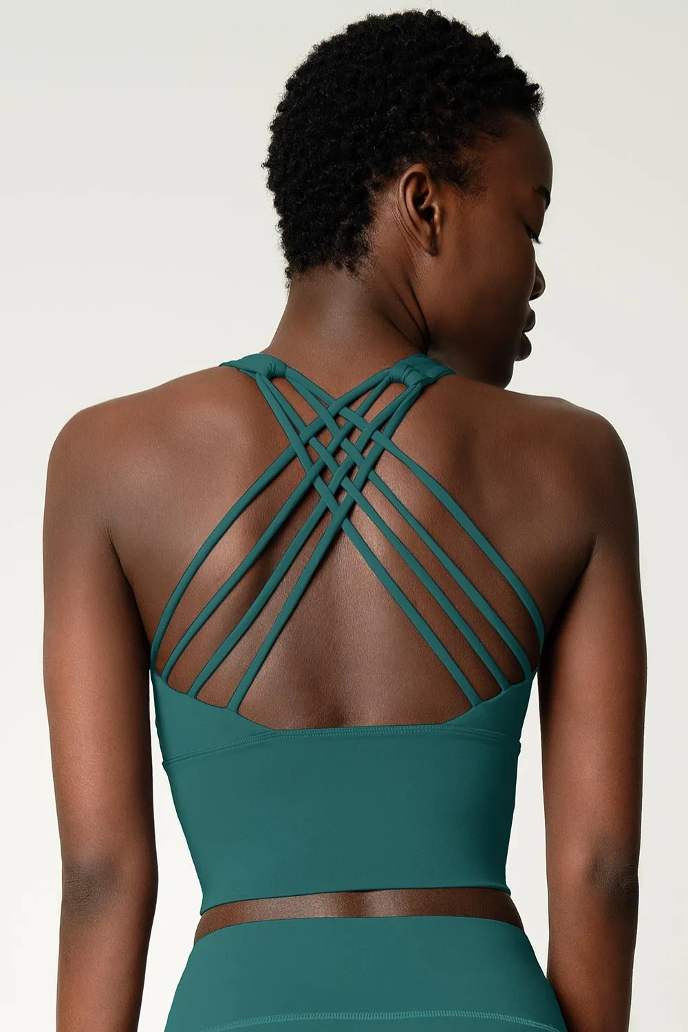 4 for $54 - Emerald Green Kelly Crisscross Back Long Line Padded Sports Bra - Women