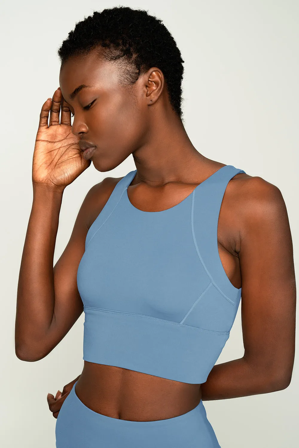 4 for $54 - Sky Blue Kelly Long Line Full Coverage Padded Sports Bra - Women