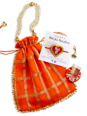 Best Bro Hand-Embroidered Rakhi Set (Roli Chawal   Decorative Pouch)