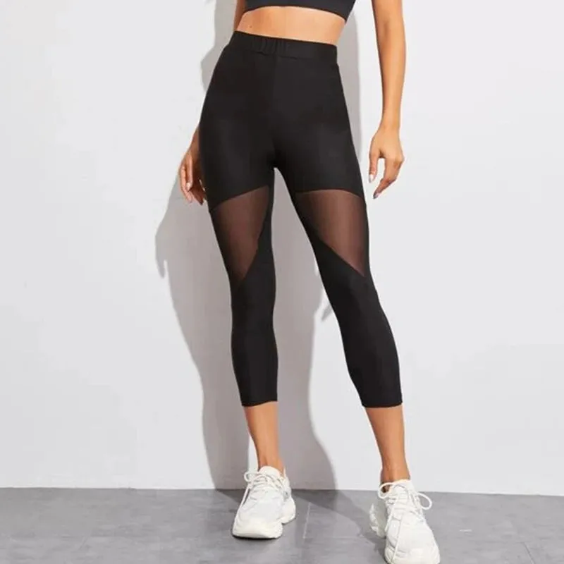 Black Fitness Legging Women Heart Workout Leggings Mesh Design