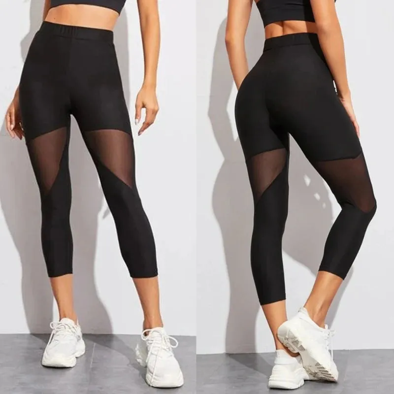 Black Fitness Legging Women Heart Workout Leggings Mesh Design