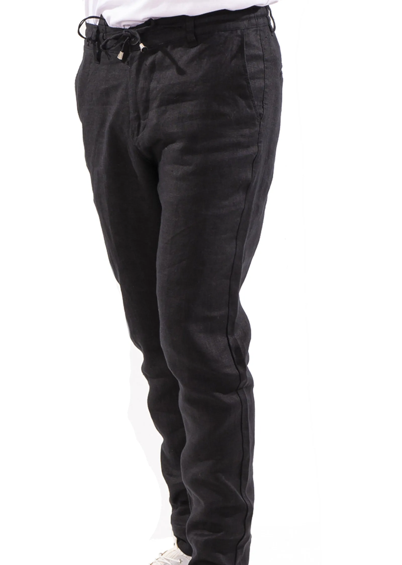 Black Linen Elastic Waistband Pants