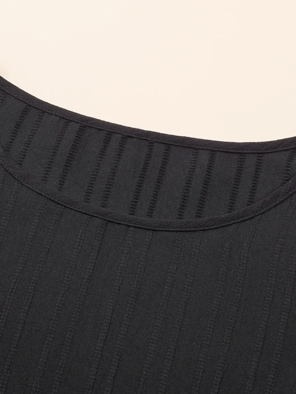 Black Ruffled Sleeve Rib Textured Plus Size Shift Dress
