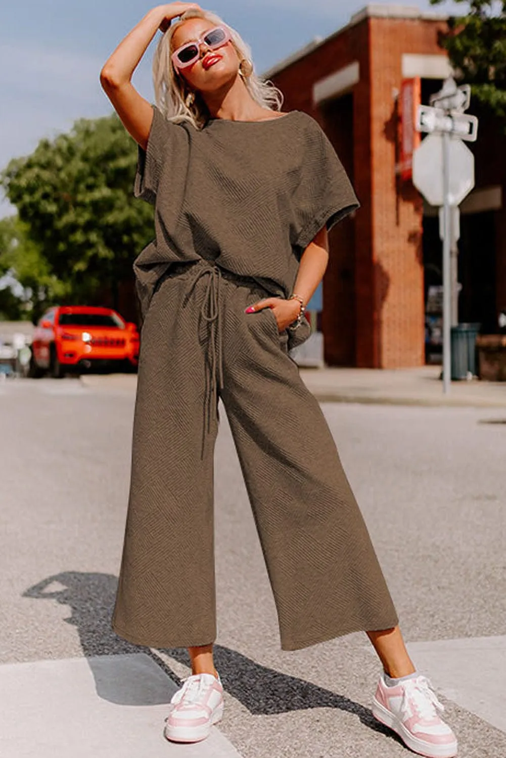 Brown Knitted Pant and Top Set