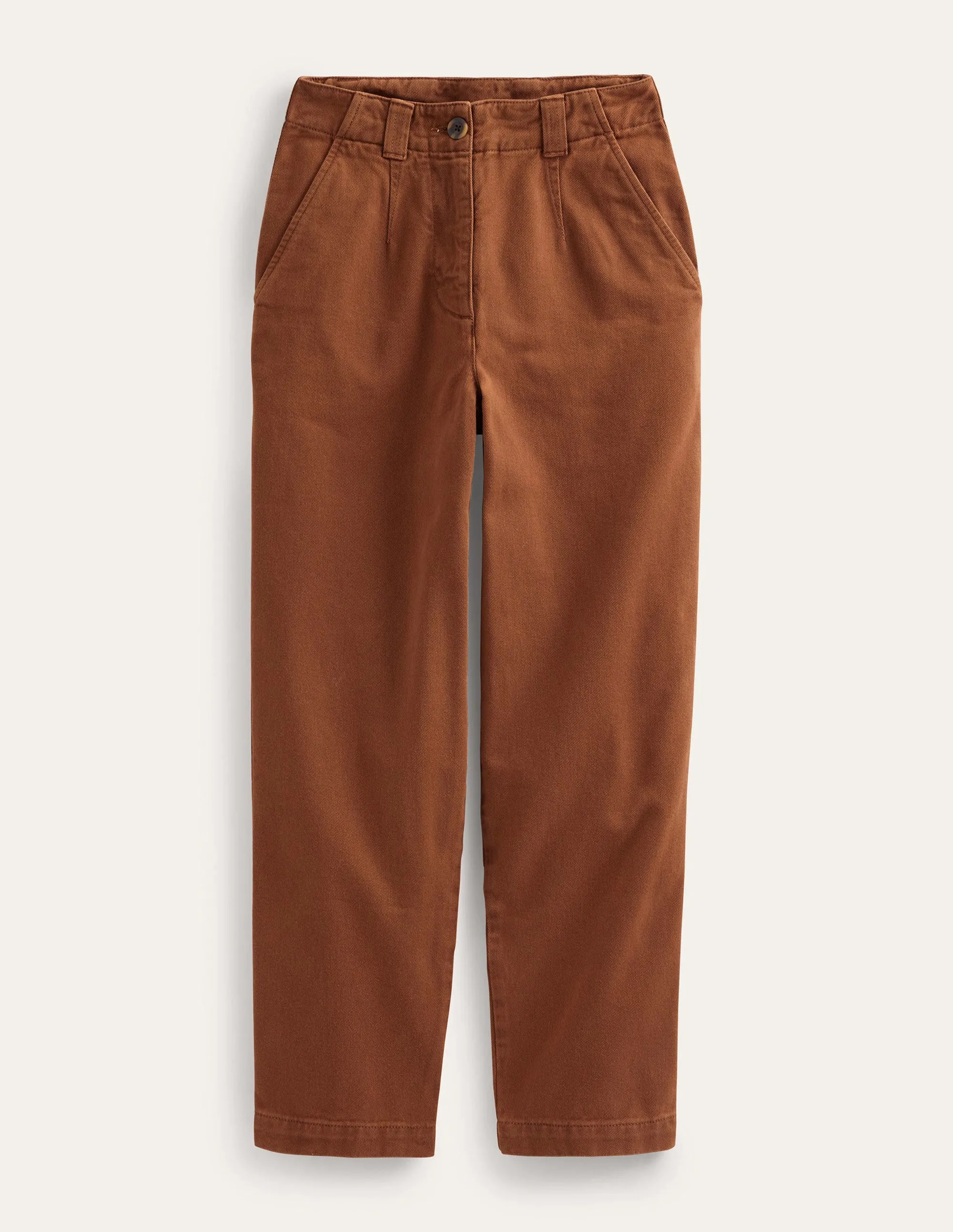 Casual Tapered Cotton Trousers-Cognac