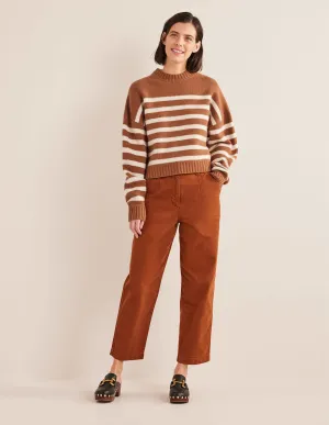 Casual Tapered Cotton Trousers-Cognac