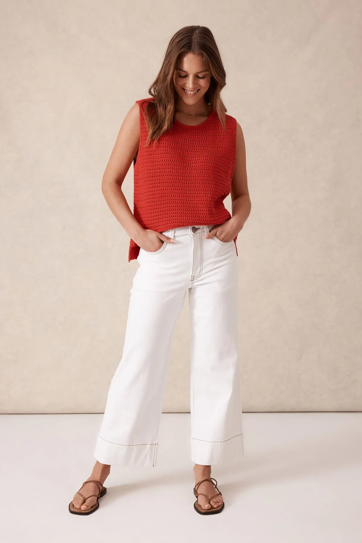 Ceres Life Wide Leg Crop Jean - fresh ecru