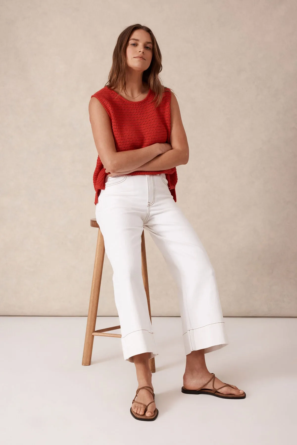 Ceres Life Wide Leg Crop Jean - fresh ecru