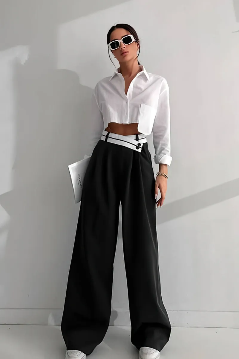 Contrast color casual wide-leg trousers