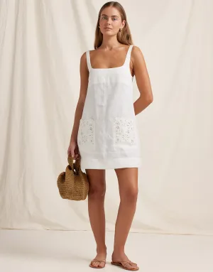 Creme Embroidered Shift Mini Dress - White