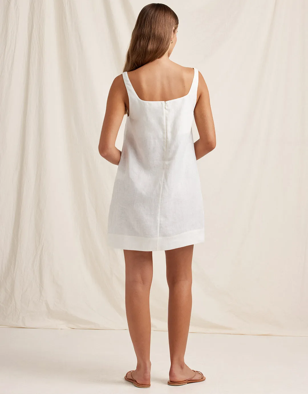 Creme Embroidered Shift Mini Dress - White