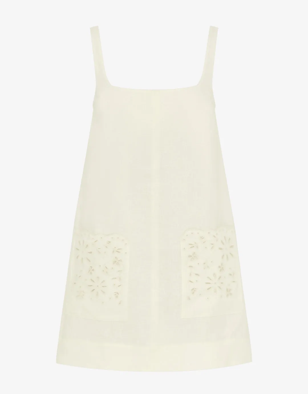 Creme Embroidered Shift Mini Dress - White