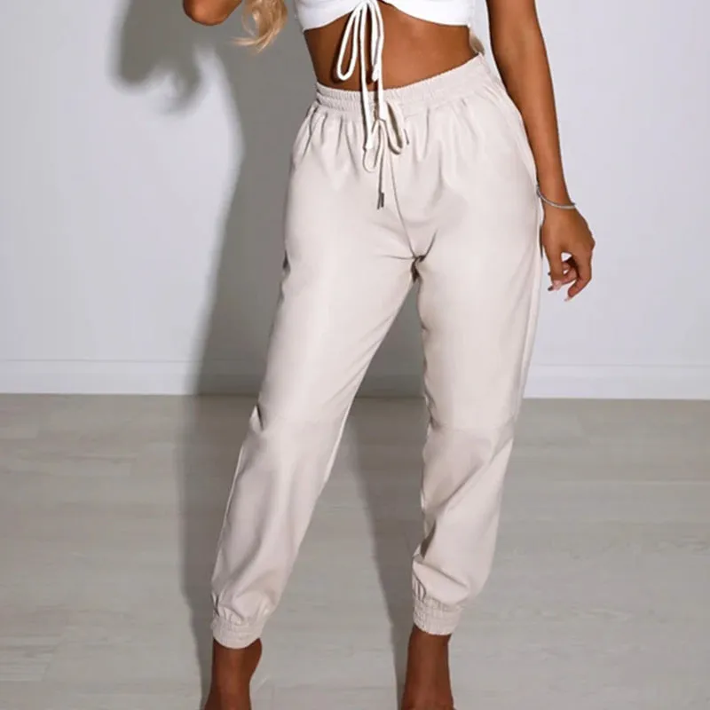 Drawstring Elastic Waist Slim Pants