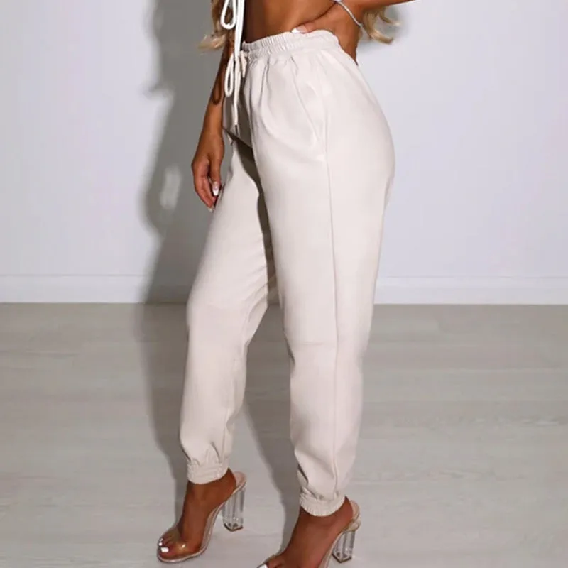 Drawstring Elastic Waist Slim Pants