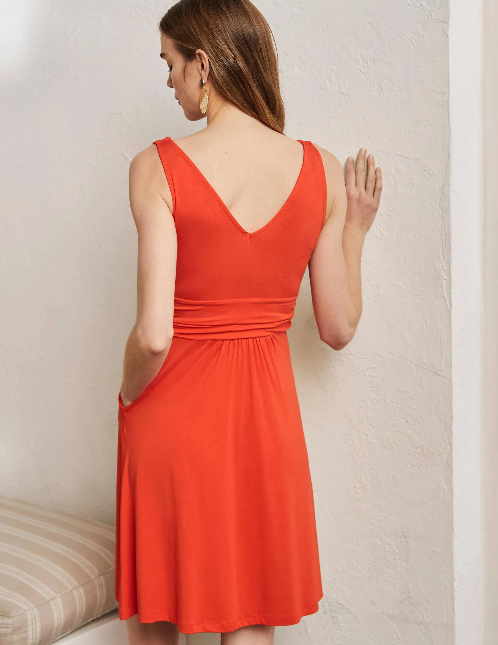 Effie V-Neck Jersey Dress-Papaya