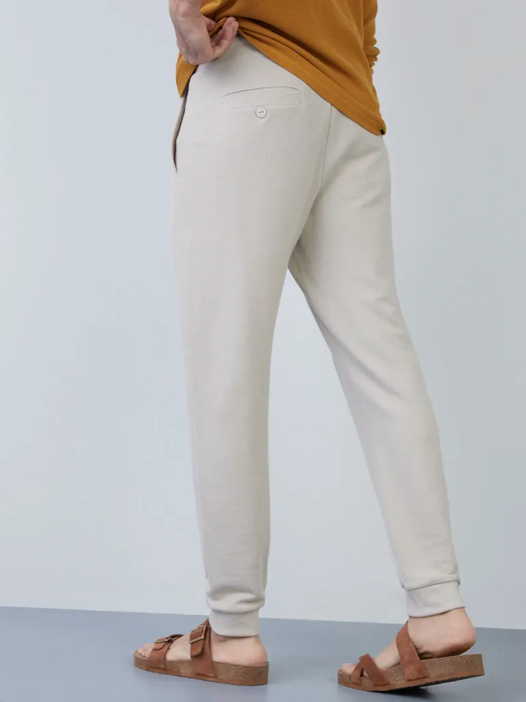 ETA Ecru Knit-Textured Slim-Fit Mid-Rise Cotton-Blend Joggers