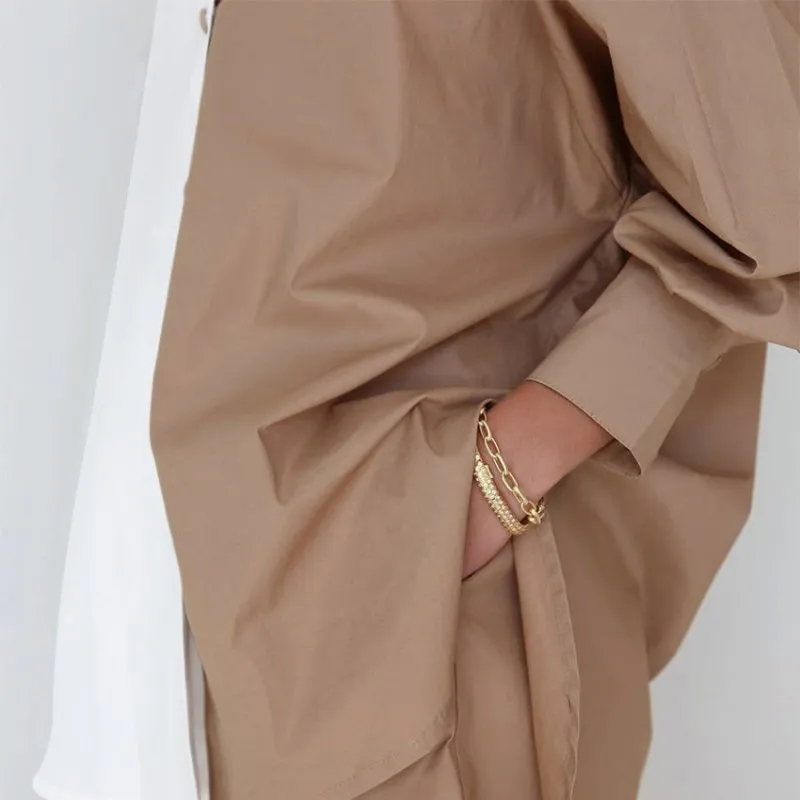 European And American Style Contrast Color Long Sleeved Shirt Shorts Two Piece Cotton Linen Casual Fashion Suit