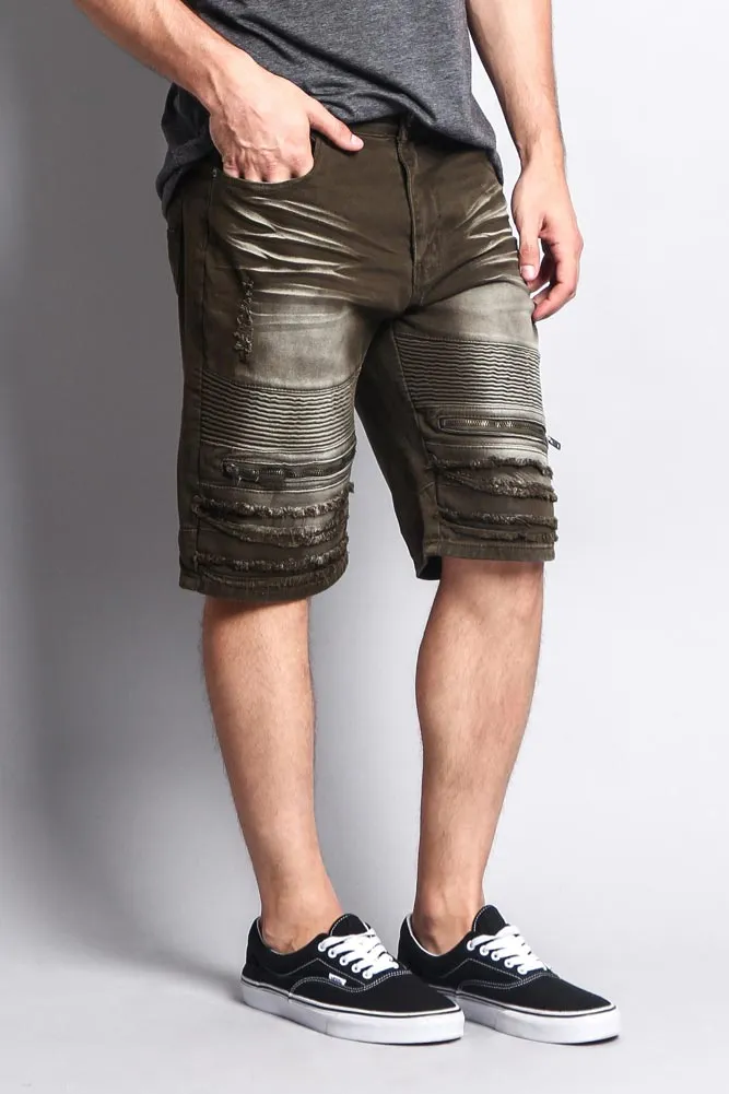 Faded Zipper Front Biker Shorts