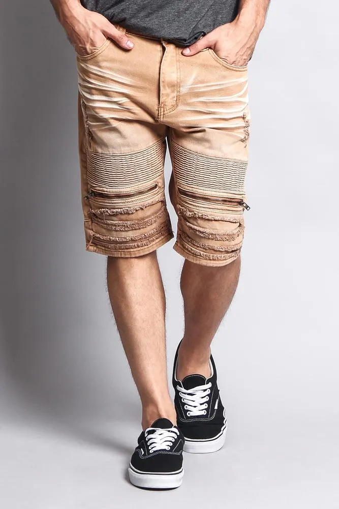 Faded Zipper Front Biker Shorts