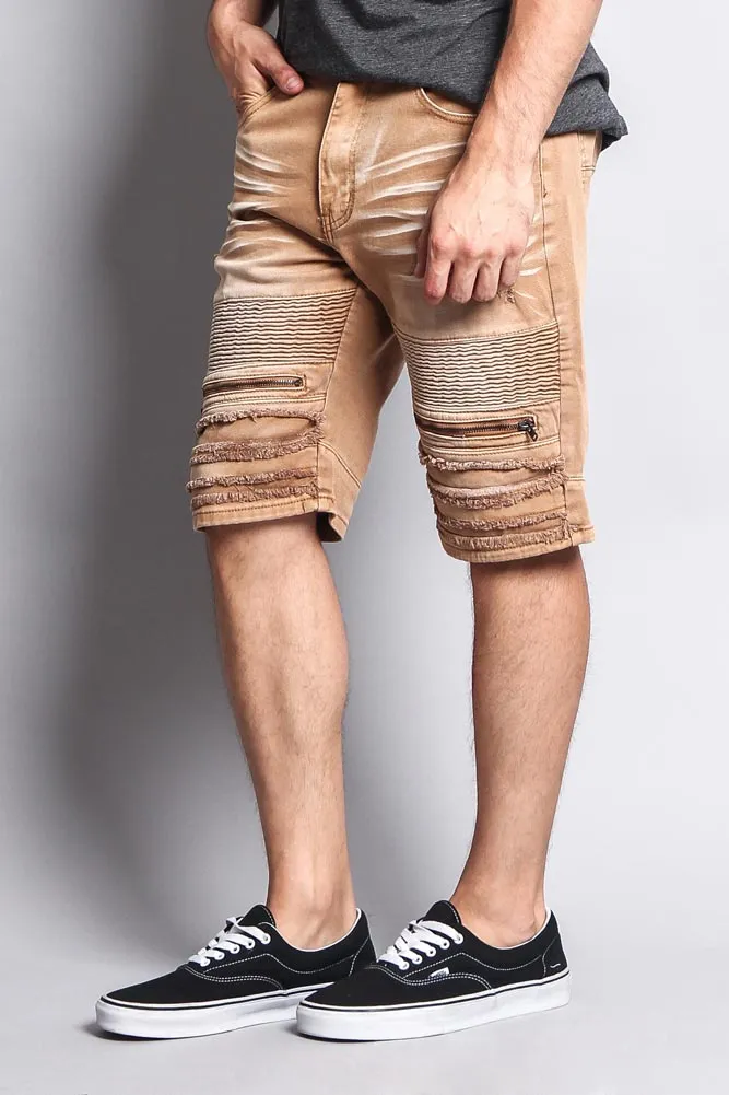Faded Zipper Front Biker Shorts