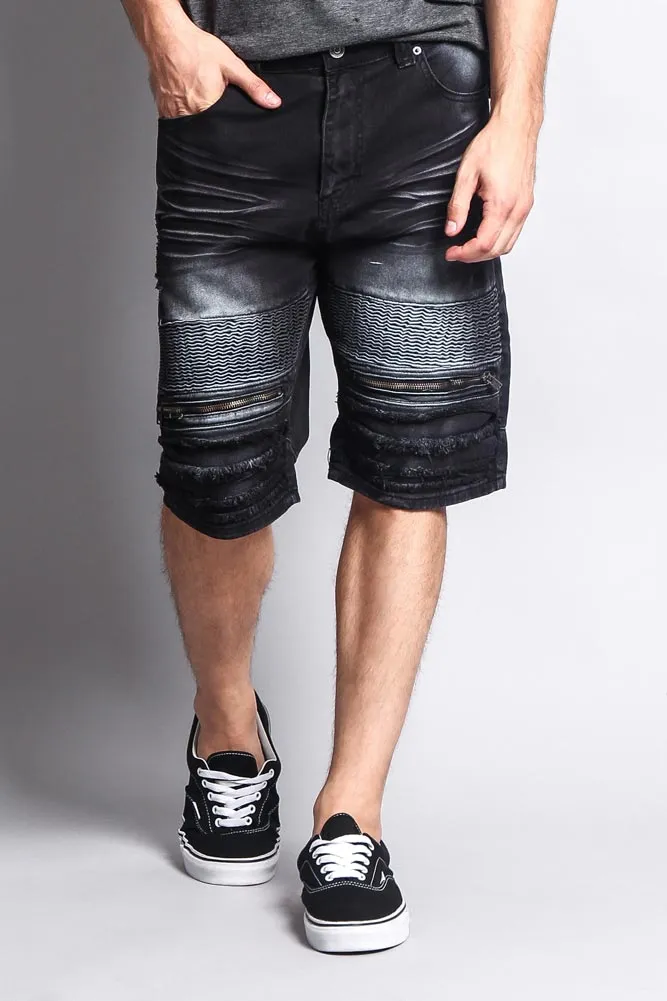 Faded Zipper Front Biker Shorts