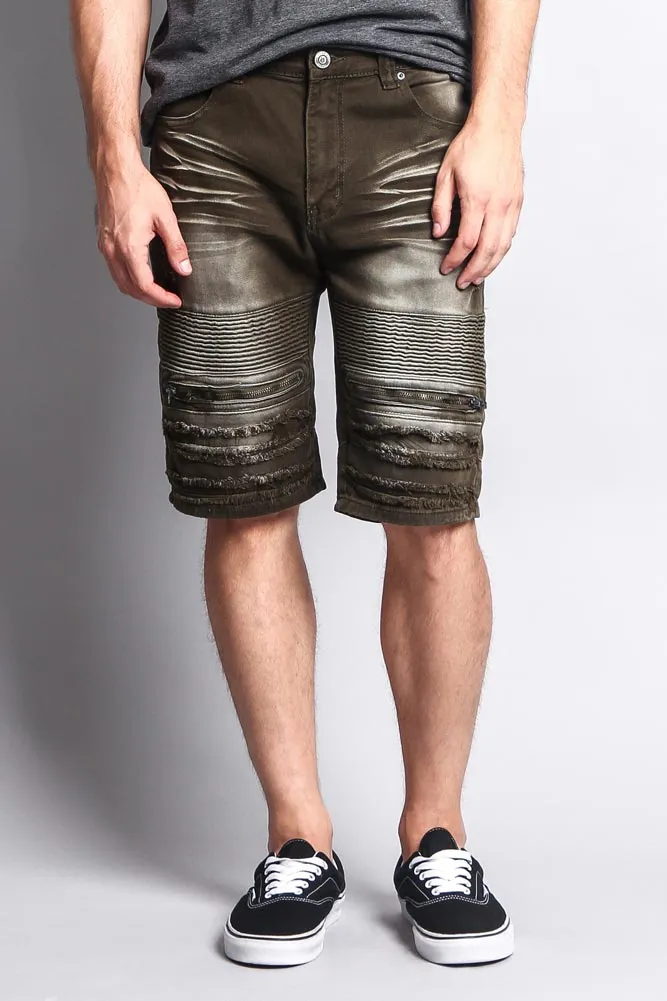 Faded Zipper Front Biker Shorts