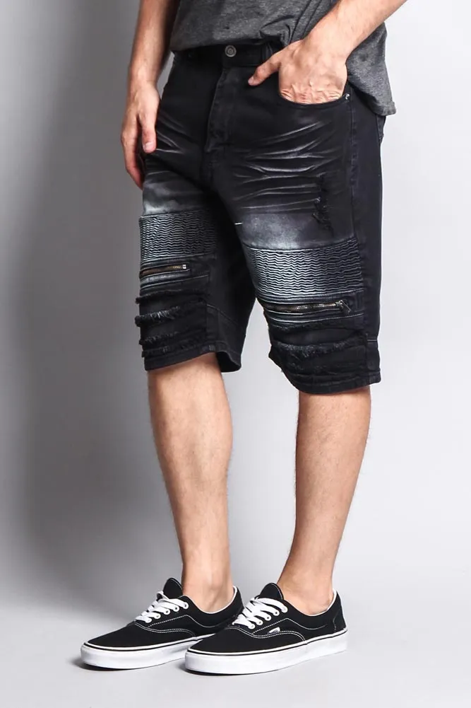 Faded Zipper Front Biker Shorts