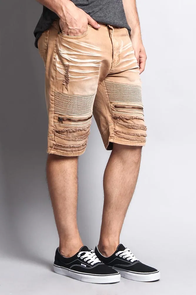 Faded Zipper Front Biker Shorts