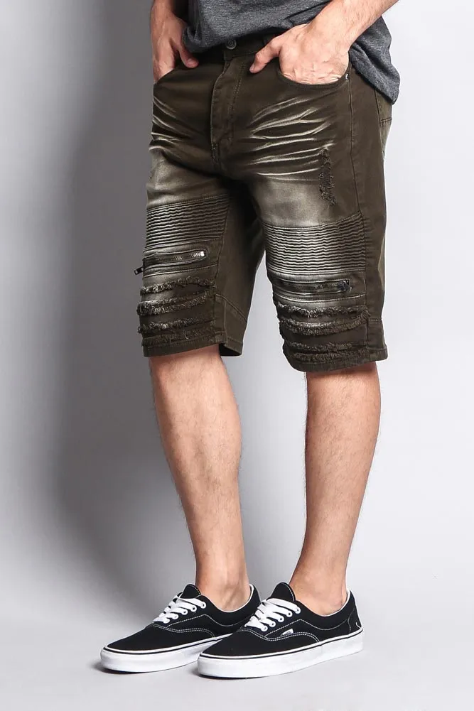Faded Zipper Front Biker Shorts