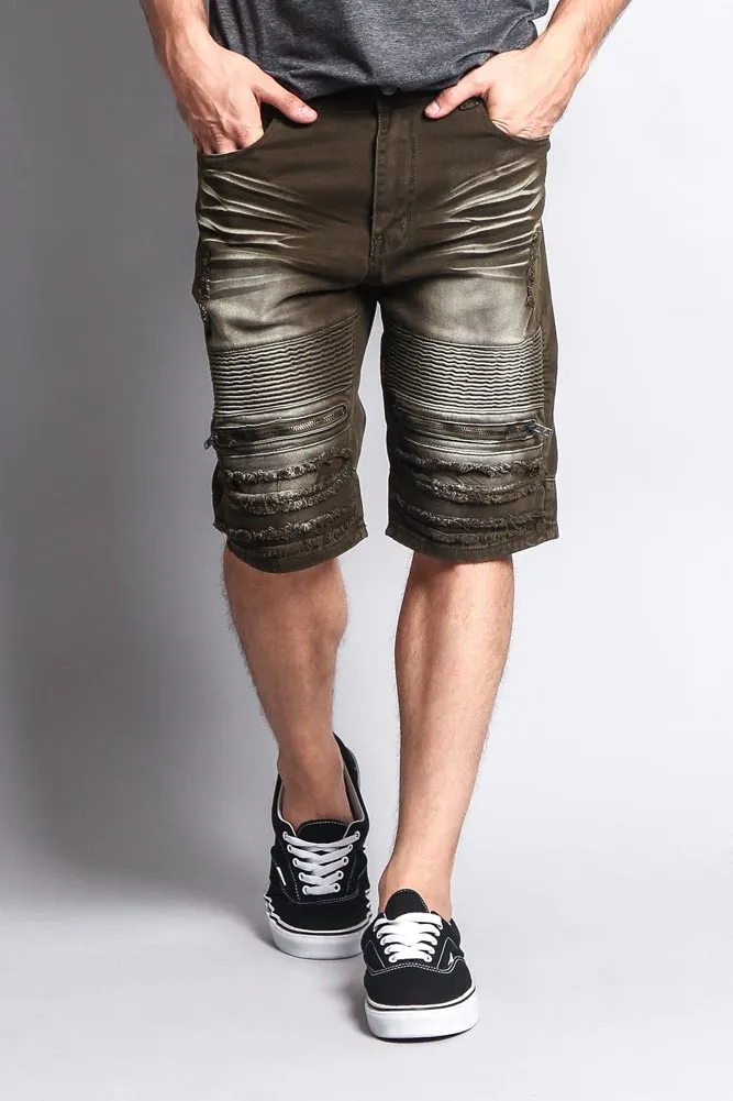 Faded Zipper Front Biker Shorts