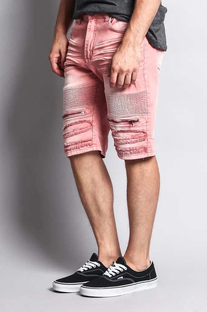 Faded Zipper Front Biker Shorts
