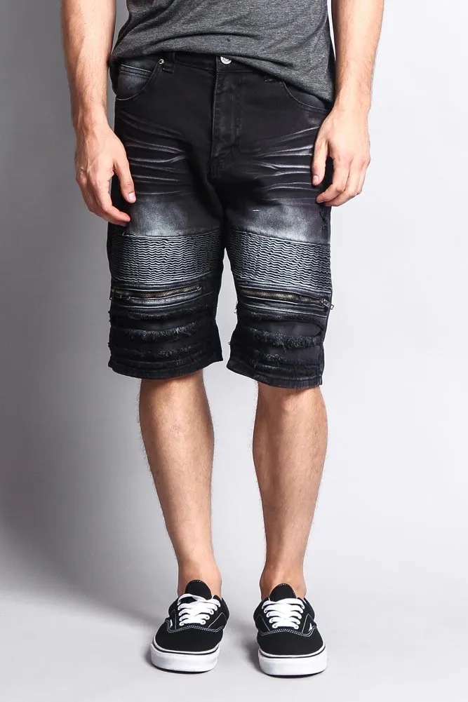 Faded Zipper Front Biker Shorts