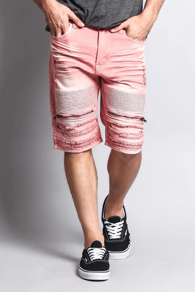 Faded Zipper Front Biker Shorts
