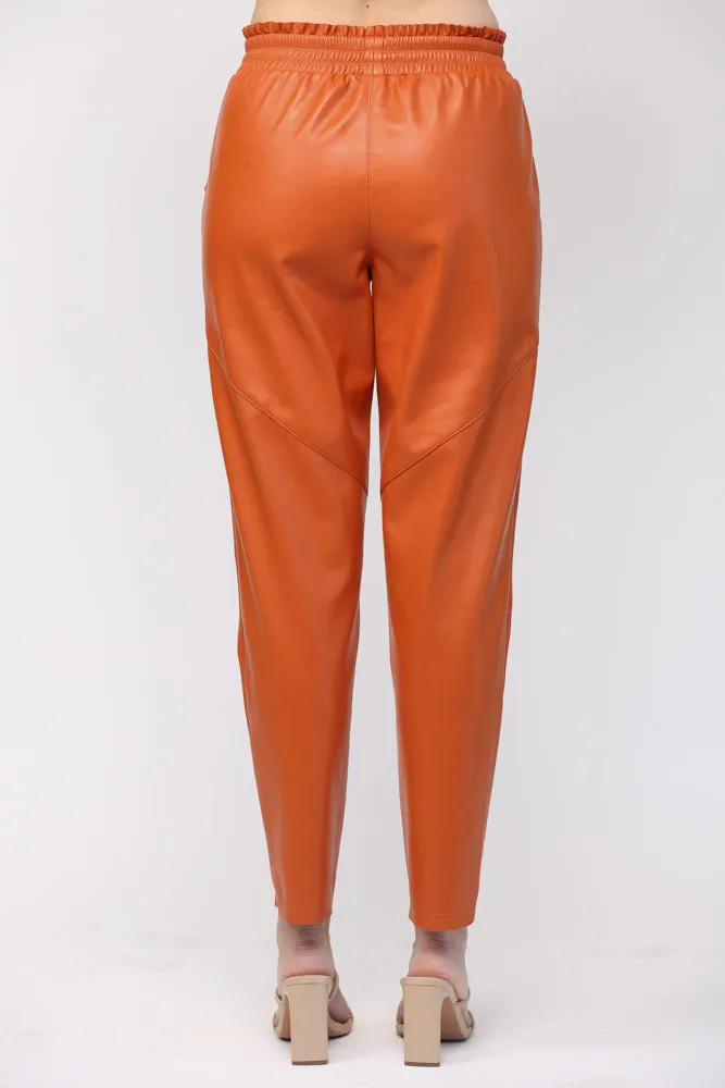 FAUX LEATHER DRAWSTRING WAIST PANTS