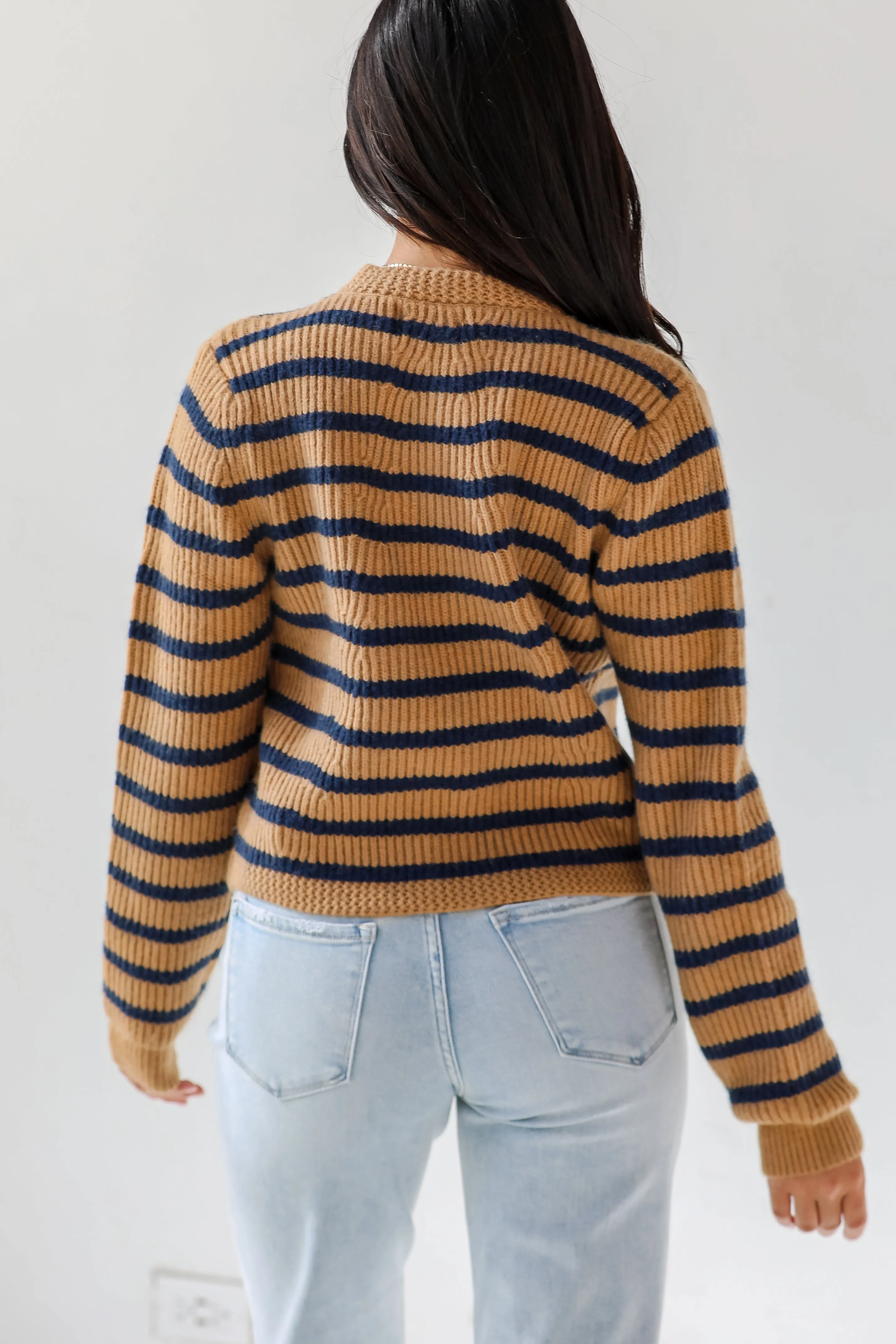 FINAL SALE - Chicest Option Camel Striped Sweater Cardigan