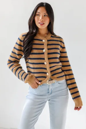 FINAL SALE - Chicest Option Camel Striped Sweater Cardigan