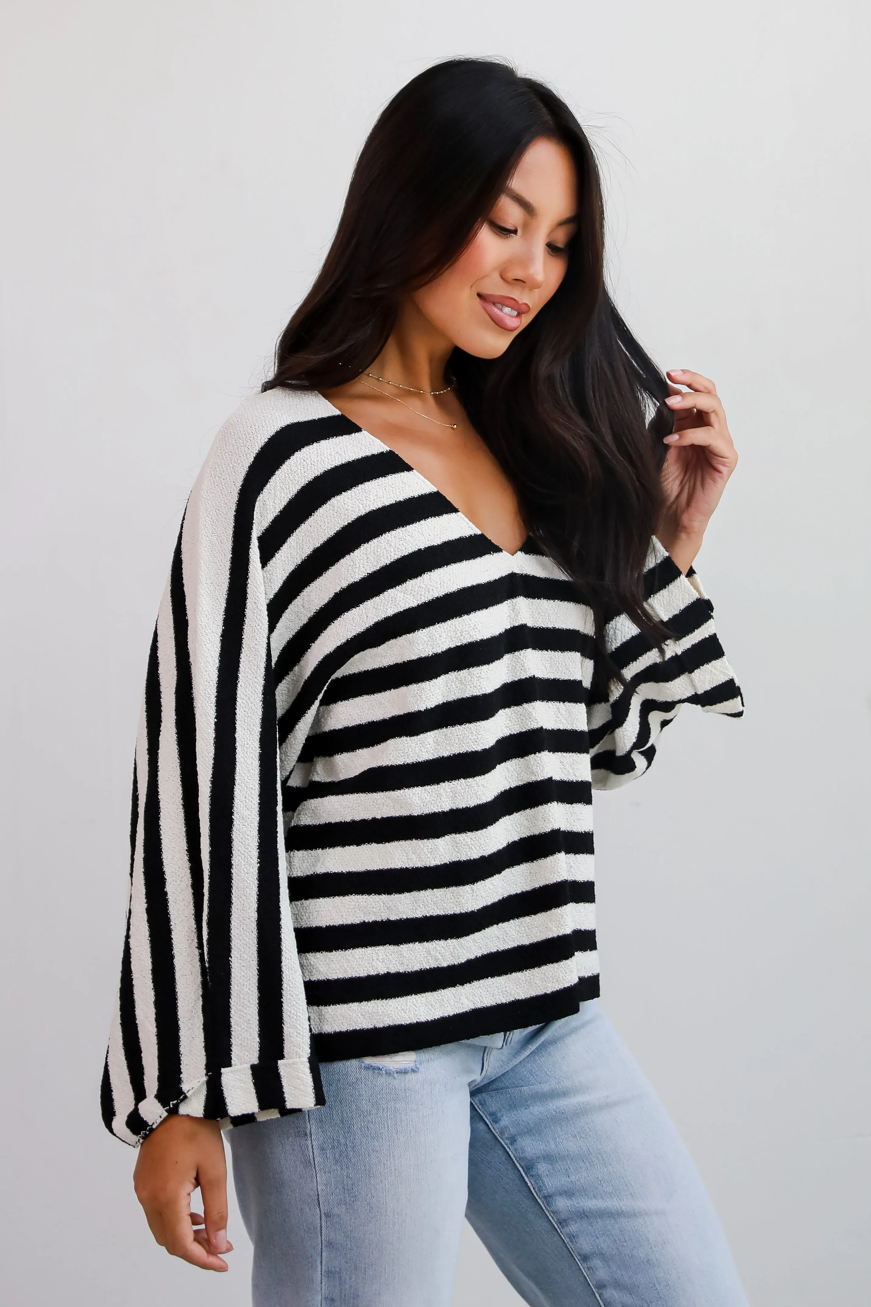 FINAL SALE - Stylish Forecast White/Black Striped Sweater