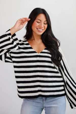FINAL SALE - Stylish Forecast White/Black Striped Sweater