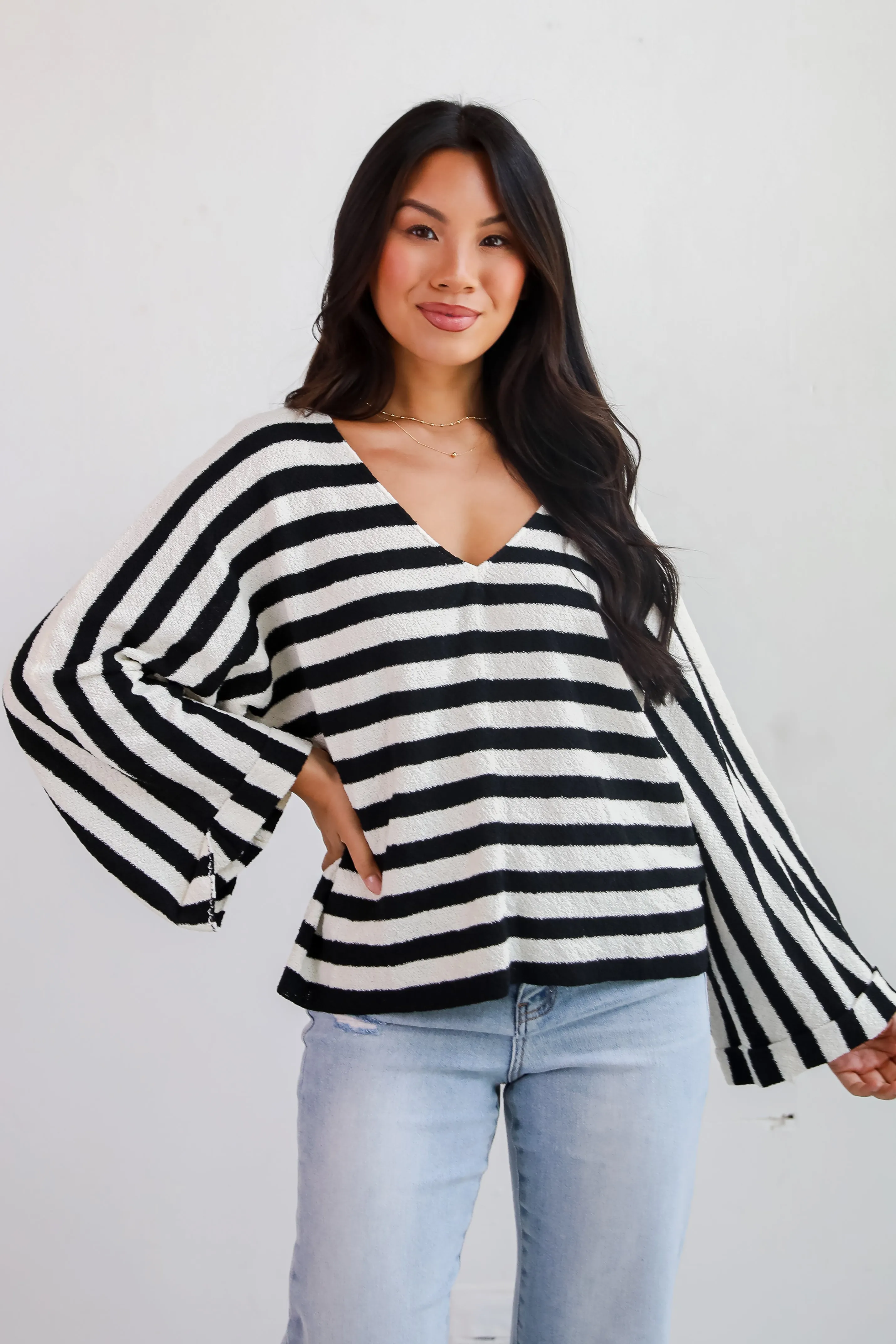FINAL SALE - Stylish Forecast White/Black Striped Sweater