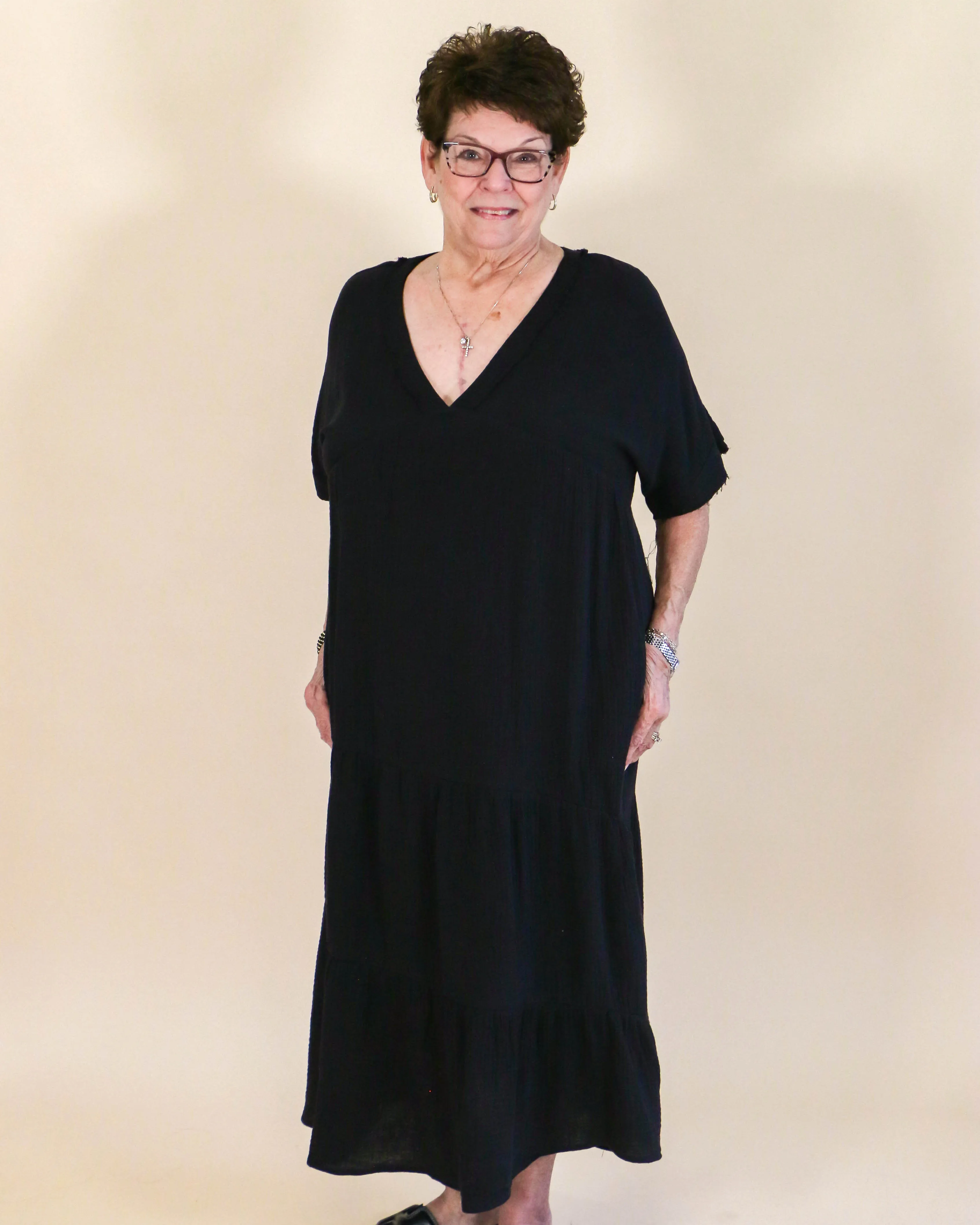 Frayed Detail Soft Crinkle Gauze Midi Dress