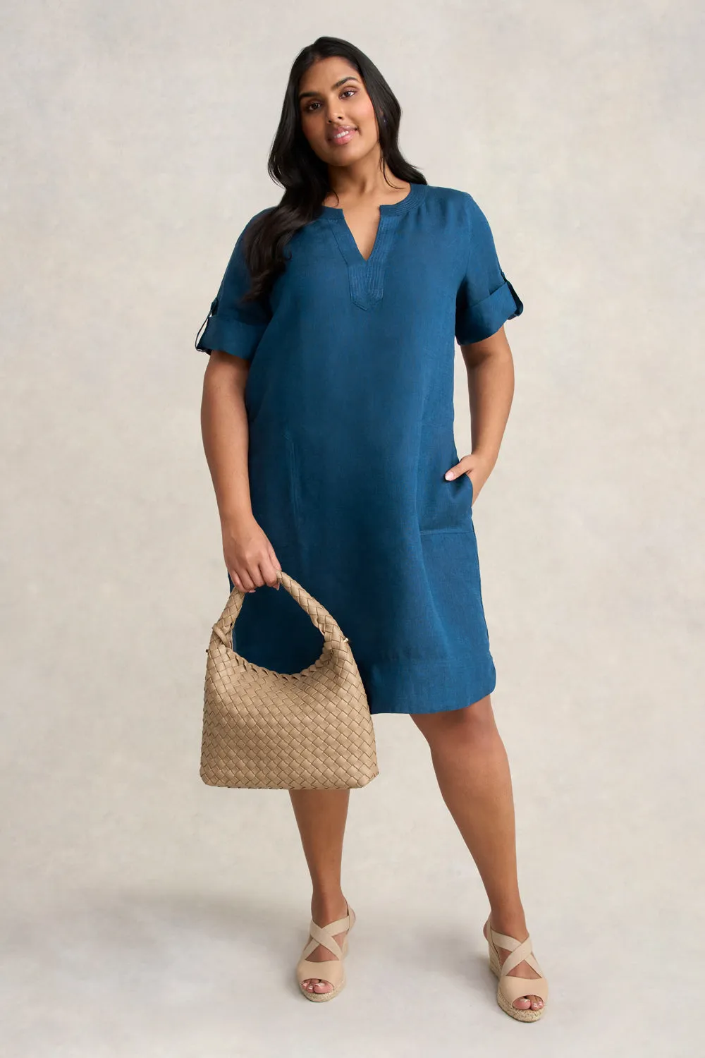 French Linen Shift Dress - Navy Delave