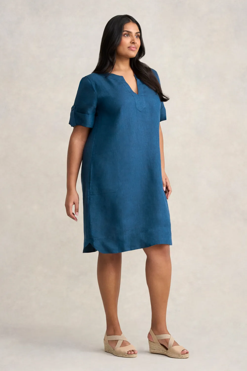 French Linen Shift Dress - Navy Delave