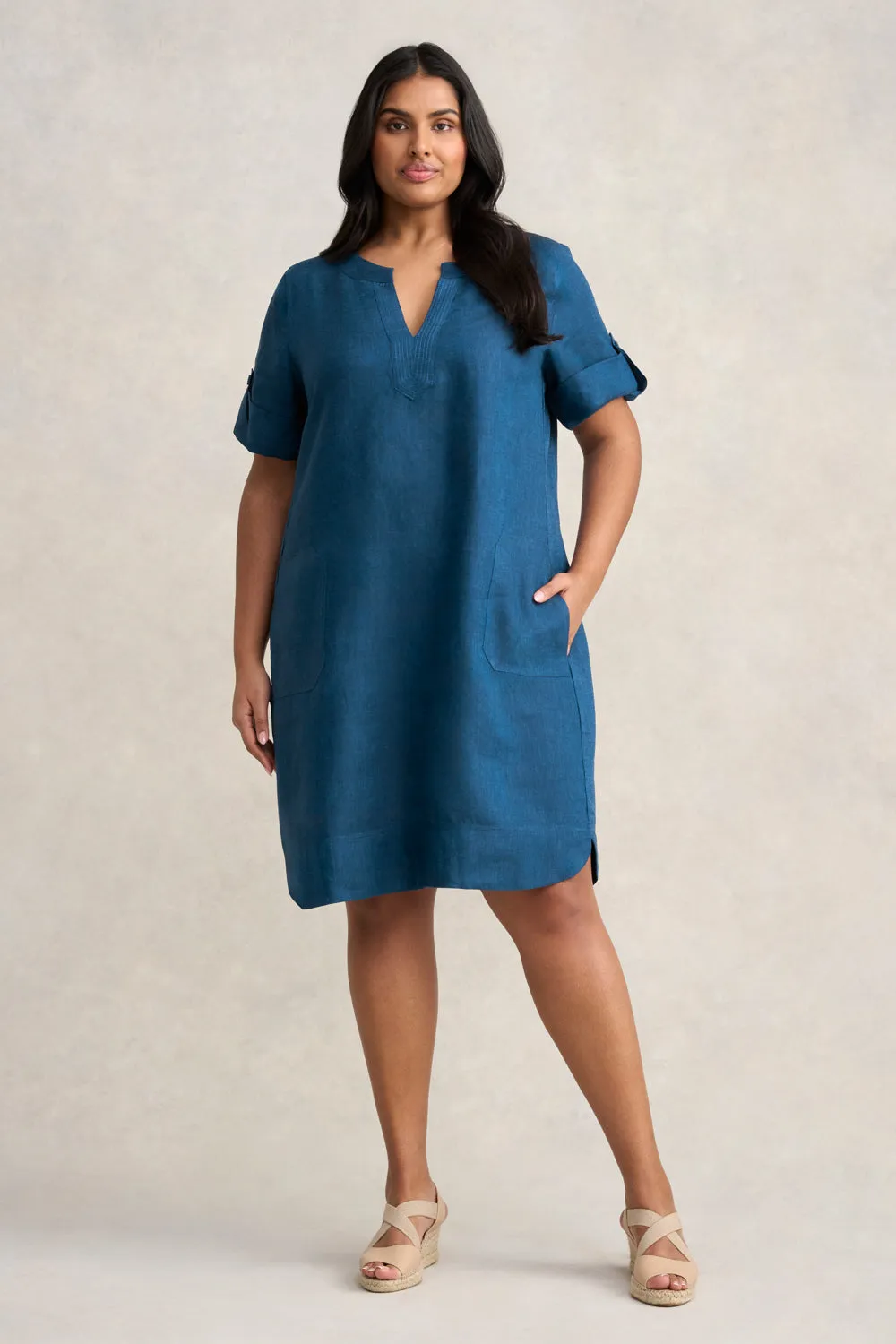 French Linen Shift Dress - Navy Delave