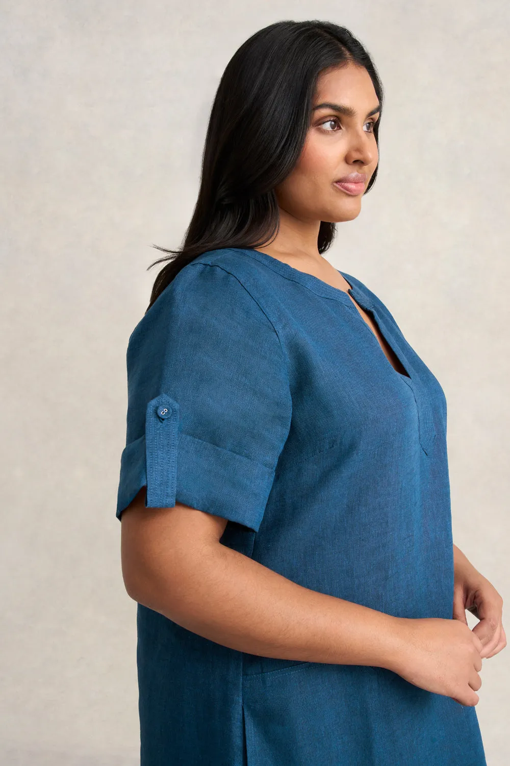 French Linen Shift Dress - Navy Delave