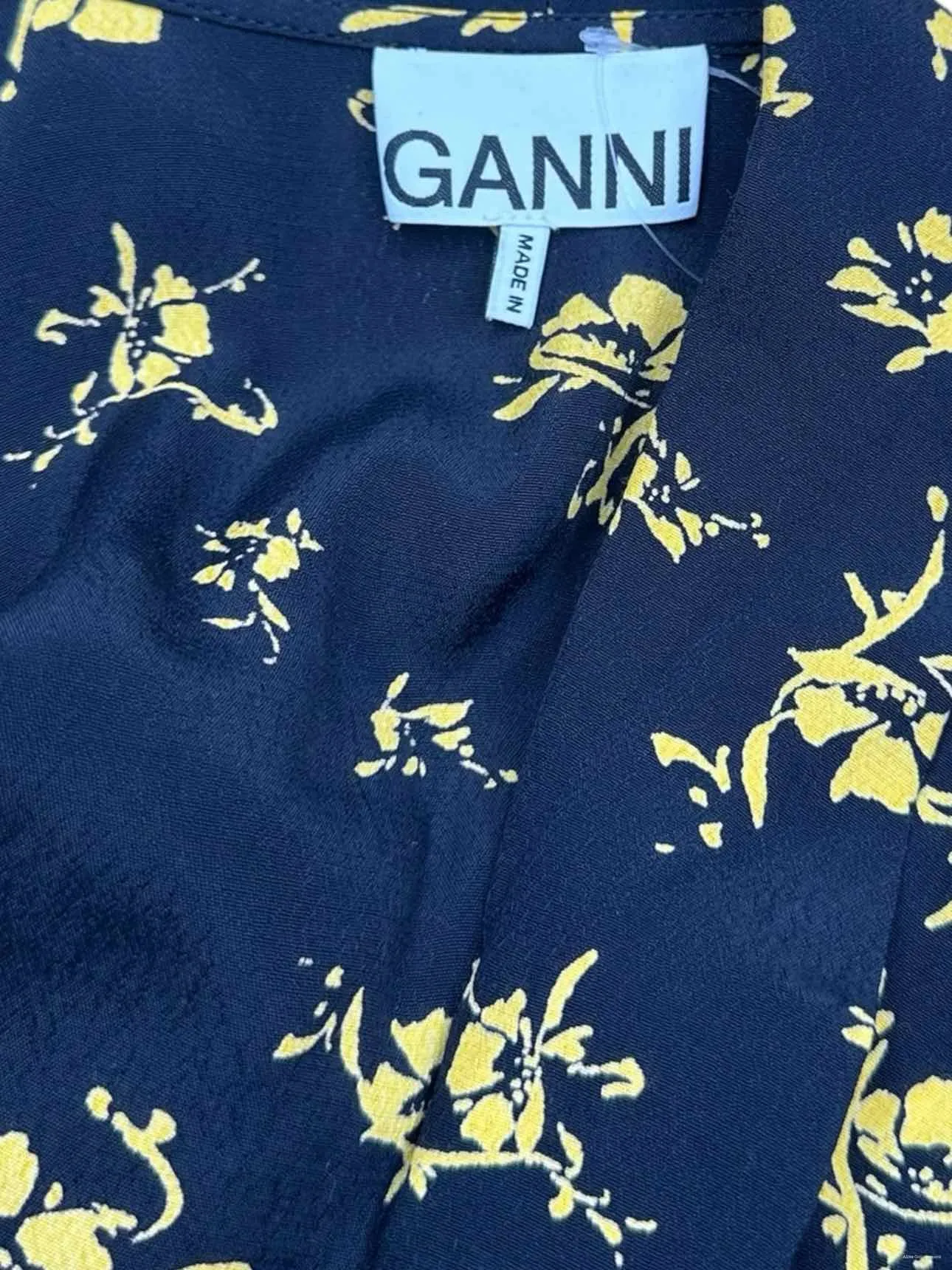 GANNI Dress Black Floral Print Wrap Dress Size S