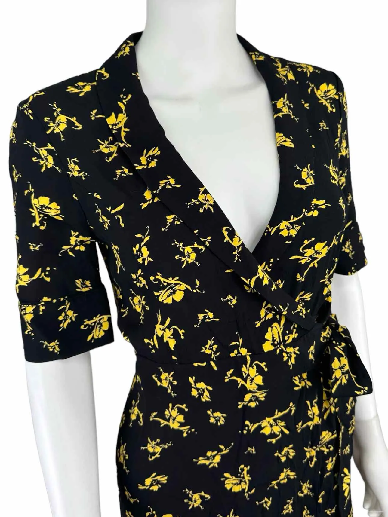 GANNI Dress Black Floral Print Wrap Dress Size S
