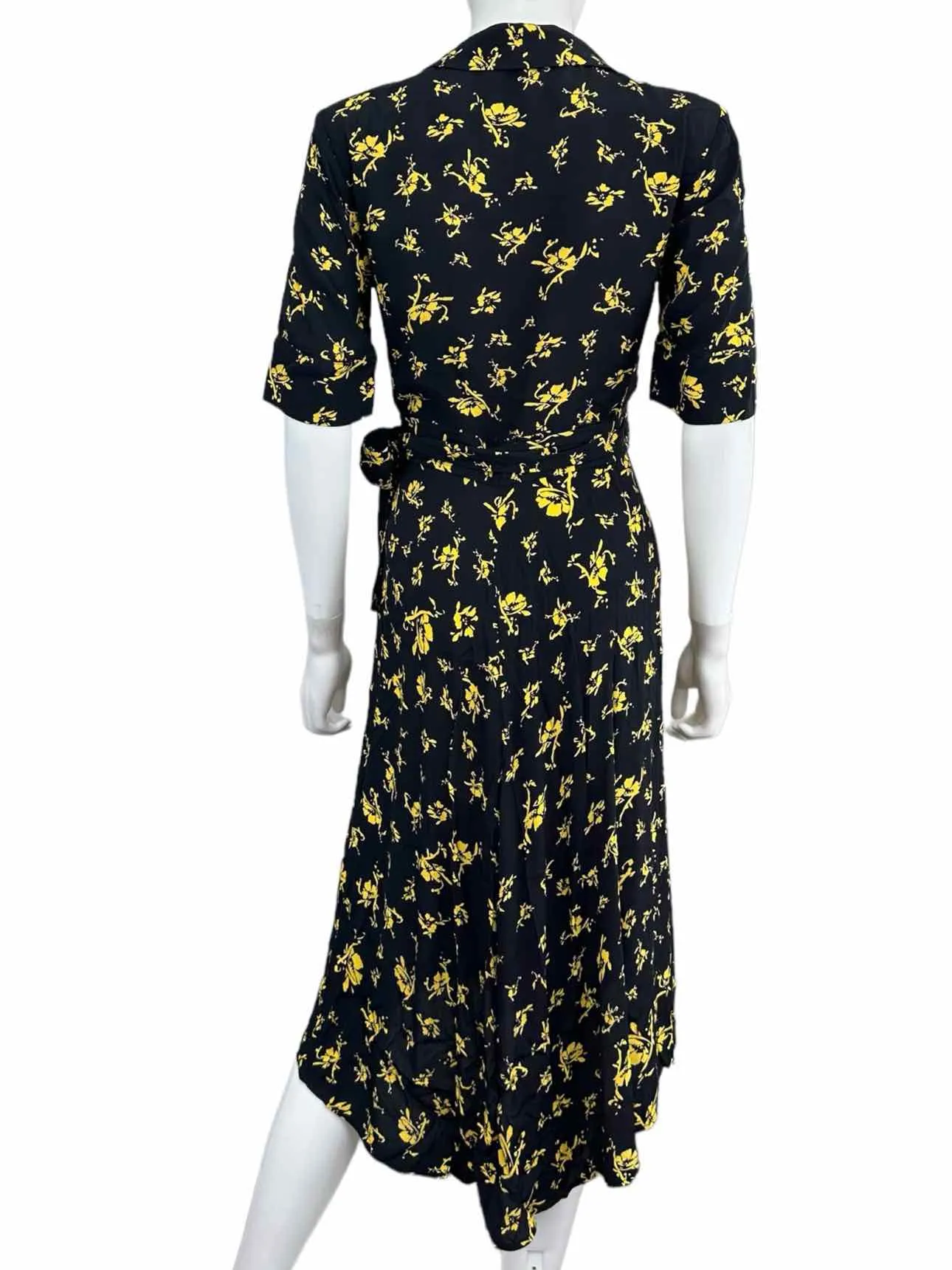 GANNI Dress Black Floral Print Wrap Dress Size S