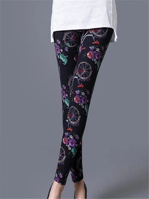 High Waist Leggings Pants Fitness Graffiti Women Fashion Houndstooth Push Up Running Elastic Trousers Stripe Dot Bottom