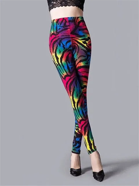High Waist Leggings Pants Fitness Graffiti Women Fashion Houndstooth Push Up Running Elastic Trousers Stripe Dot Bottom